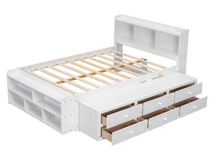 Bed With Bookcase Headboard, Under Bed Storage Drawers And Bed End Storage Case