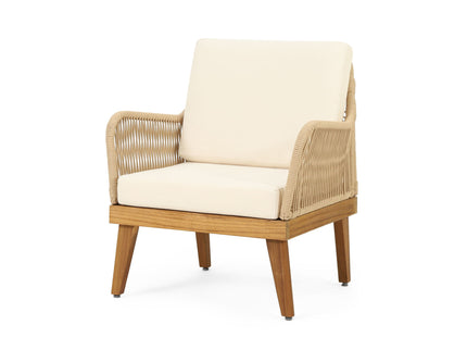 Outdoor Club Chair With Rope Weave Design - Teak