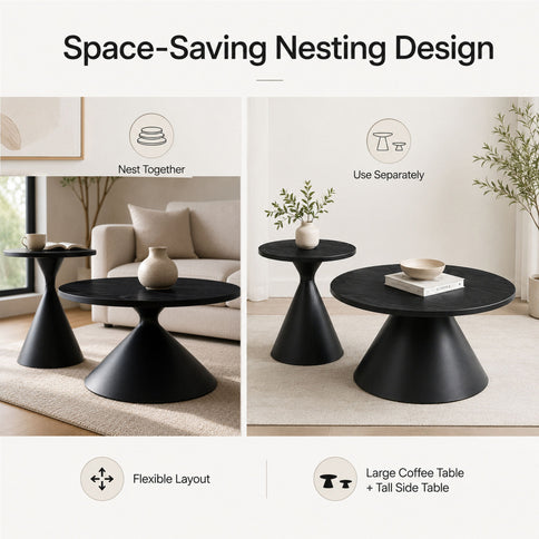 2 Piece Coffee Round Table Set