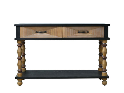 Accent Carved Console Table With Open Shelf And 2 Drawers Living Room - Black / Natural Wood Wash