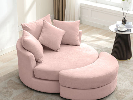 360° Swivel Accent Barrel Chair With Storage Ottoman & 4 Pillows, Modern Leisure Chair Round Accent For Living Room