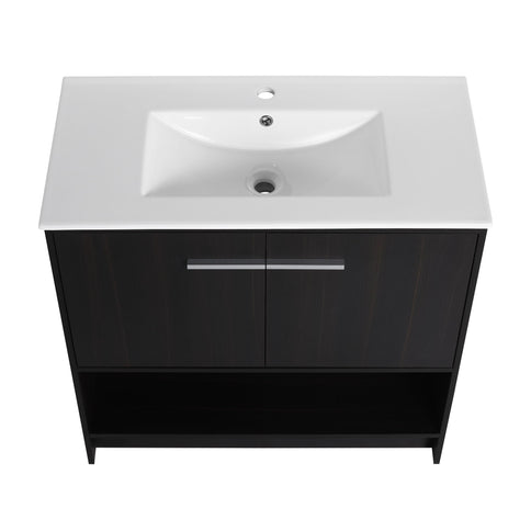 Modern Bathroom Vanity With Ceramic Sink, Freestanding Cabinet, Soft Closing Doors