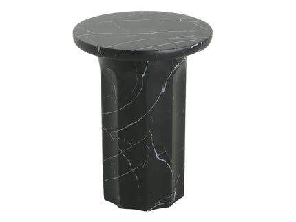 Outdoor Lightweight Concrete BMarble Effect Side Table, Living Room End Table - Black / Marble