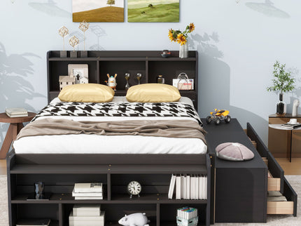 Bed With Bookcase Headboard, Under Bed Storage Drawers And Bed End Storage Case