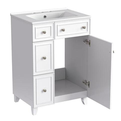 Transitional Style Bathroom Vanity Cabinet With Ceramic Sink