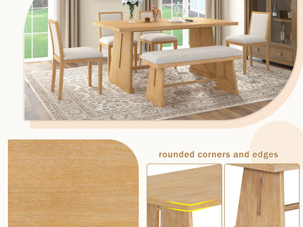 Dining Set With Rectangular Table, 4 Upholstered Chairs & 1 Padded Bench
