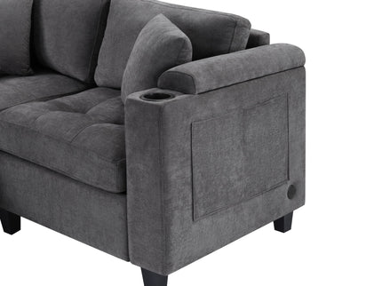 U Shaped Sectional Sofa, Corner Living Room Couch With Built In Cup Holders, Storage, USB Ports