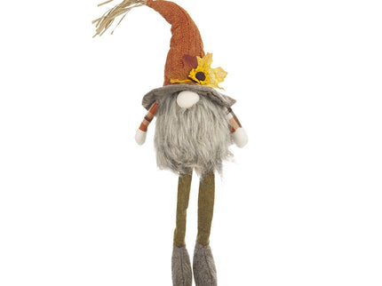 Sitting Gnome With Maple Leaf On Hat, For Holiday Harvest Festival Fall Festival & Thanksgiving Table Decorations (Set of 2) - Orange Multi