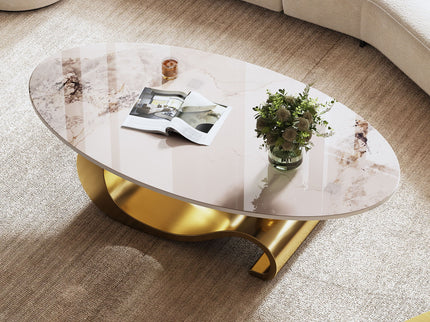 Oval Coffee Table For Living Room - Gold / White