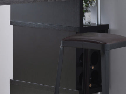 Home Bar Table With Wine Glass Compartment And Three Shelves - Distressed Gray / Black