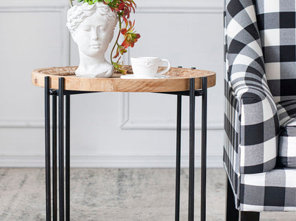Round Side Table With Wood Top, End Table For Living Room Bedroom - Black Brown