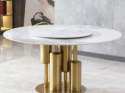 Dining Table, Round For Dining Room - Gold / Gold / White