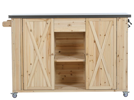 Outdoor Kitchen Island With Stainless Steel Top, Ample Storage Space, Towel And Spice Racks And A Bottle Opener