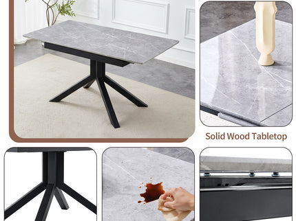 Rectangular Dining Table With Geometric Legs For Dining Room - Light Gray