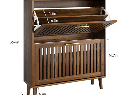 Medieval Modern Shoe Cabinet With 2 Flip Drawers And Fence Design