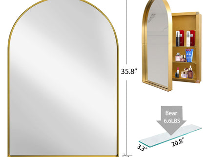 Arched Recessed Medicine Cabinet, Metal Framed Bathroom Wall Cabinet With Mirror And Adjustable Shelves, Wall Mirror With Storage For Bathroom