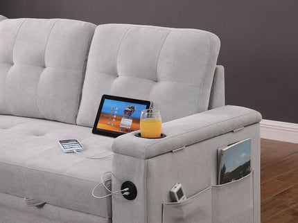 Ashlyn II - 84"W Woven Fabric Reversible Sleeper Sectional Sofa with Storage Chaise