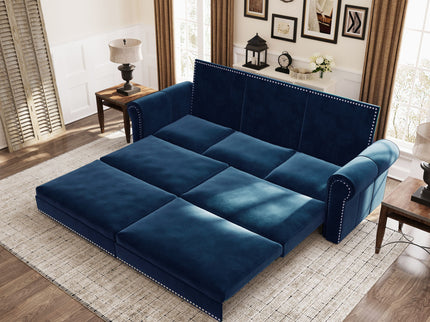 3 In 1 Convertible Sleeper Sofa With Nailhead Trim & Rolled Arm