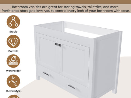 42" Bathroom Vanity Base With Doors And Drawer - White