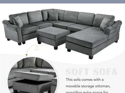 Contemporary U - Shaped Sectional Sofa With Movable Storage Ottoman
