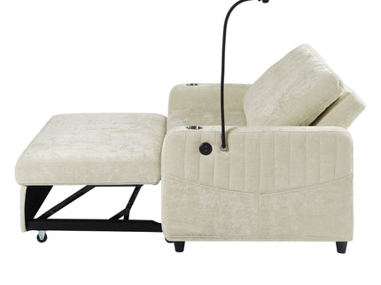 Modern Loveseat Pull Out Sofa Bed With Adjustable Backrest, Two Cup Holders, A Phone Holder, Three Charging Ports And Side Storage Pockets For Living Room