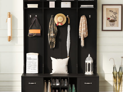 5 In 1 Entryway Bench With Coat Rack, 7 Sturdy Hooks, 2 Spacious Drawers And Adjustable Shelves