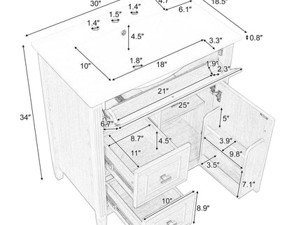 Bathroom Vanity With Sink, Flip Drawer & Adjustable Shelf - Natural
