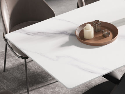 63" Modern Artificial Stone Straight Edge Metal X-Leg Dining Table, 6 People - White / Black