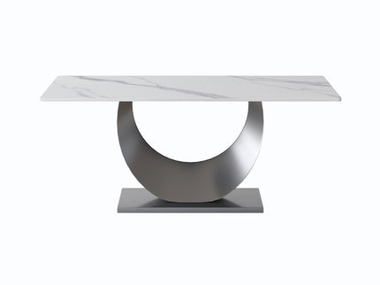 70.87" Modern Artificial Stone Crescent-Shaped Metal Legs, Can Accommodate 6-8 People - White / Black