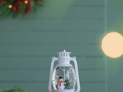 Christmas Plastic / Resin Lantern With Snowman & Tree LED / Water Spinning / 6 Hours Timer, 3*AA Batteries Required - White / Multi