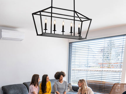 5 Light Farmhouse Kitchen Island Lighting, 5 Light Industrial Linear Chandelier For Dining Room Metal Hanging Pendant Light Fixture For Bedroom Living Room Hallway Conference Room - Matte Black