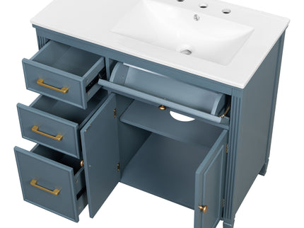 Modern Bathroom Vanity With Ceramic Sink, Freestanding, One Tip Out Drawer, 3 Side Drawers, Adjustable Shelf