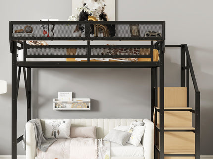 Loft Bed With Stairs, Storage Shelves, Wardrobe