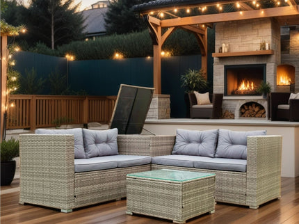 4 Piece Patio Sectional Wicker Rattan Outdoor Furniture Sofa Set With Storage Box