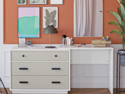 Valencia - 3 Drawer Dresser And Desk - Taupe