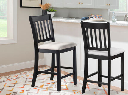 Transitional Rubberwood Dining Room Chairs (Set of 2) With Slatted Back - Black