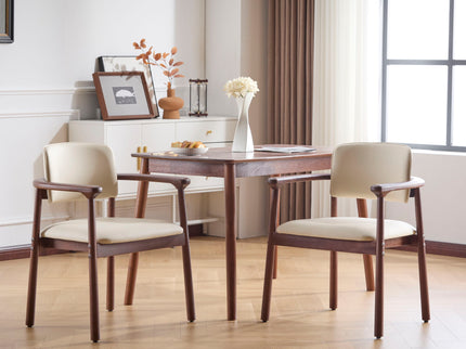 Dining Room Chairs, Ideal For Home & Kitchen (Set of 2) - Beige / Dark Walnut