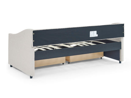 Upholstered Tufted Daybed With 2 Drawers, Waved Arms