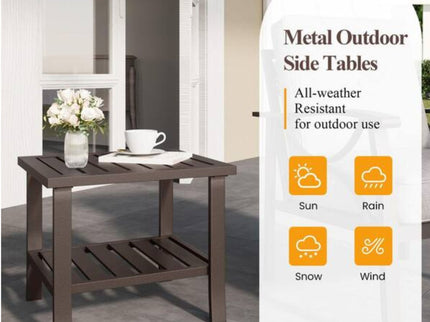 Square 2 Tier All-Weather Outdoor Side Table With Slatted Top