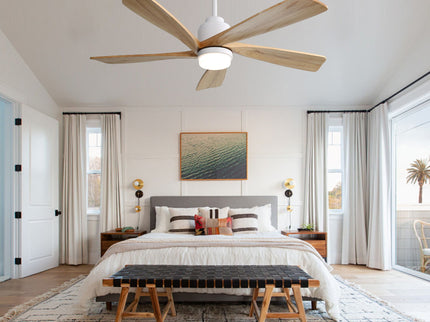 52" Smart Remote Control Ceiling Fan With Dimmable LED Light, 5 Blades, Reversible DC Motor - White