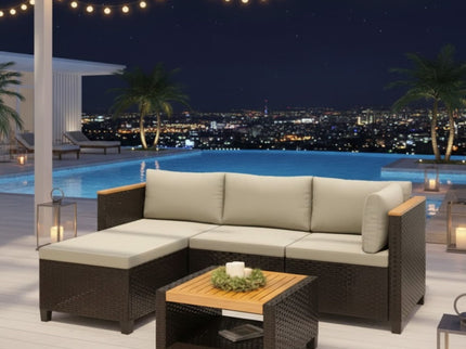 L-Shaped Patio Set With Cushions And Storage Table