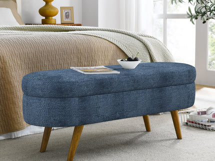 Modern Ottoman Oval Storage Bench With Rubber Wood Legs