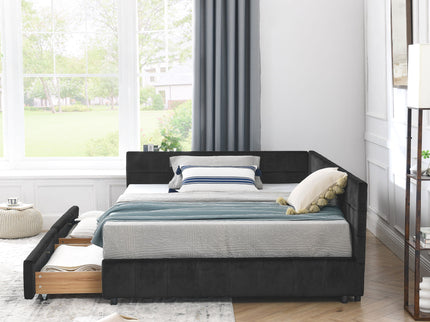 Storage Elegant Upholstered Tufted Bed Frame With Backrest And Armrests