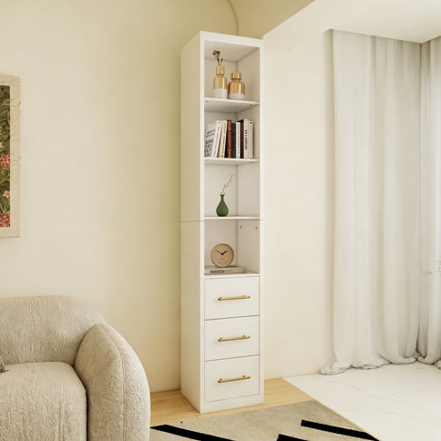 Rectangular Side Storage Cabinet With 3 Drawers For Bedroom - White