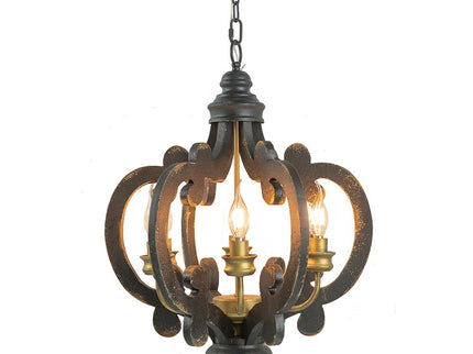 Farmhouse Chandelier, 6 Light Wood Chandelier Pendant Light Fixture With Adjustable Chain For Dining Room Living Room Entryway, Bulb Not Included