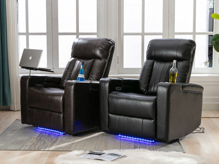 Power Recliner With Storage Arms, Cupholders, Swivel Tray Table And Cell Phone Stand - Brown