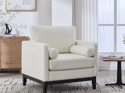 Wide Modern Farmhouse Performance Accent Chair With Legs, Wood Base