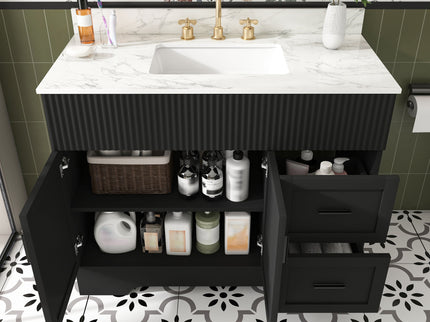 Bathroom Vanity Set, Soft Close Doors & Drawers, 3 Faucet Holes, Sink Included - Black