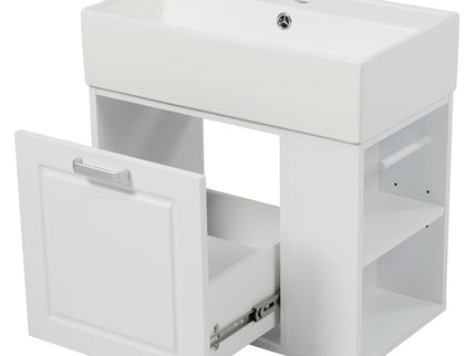 Modern Wall Mounted Bathroom Vanity With Sink, Soft Close Drawer, Adjustable Shelf, Toilet Paper Holder