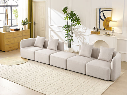 L-Shaped Modular Sectional Sofa With Ottoman, Living Room Furniture Set - Beige